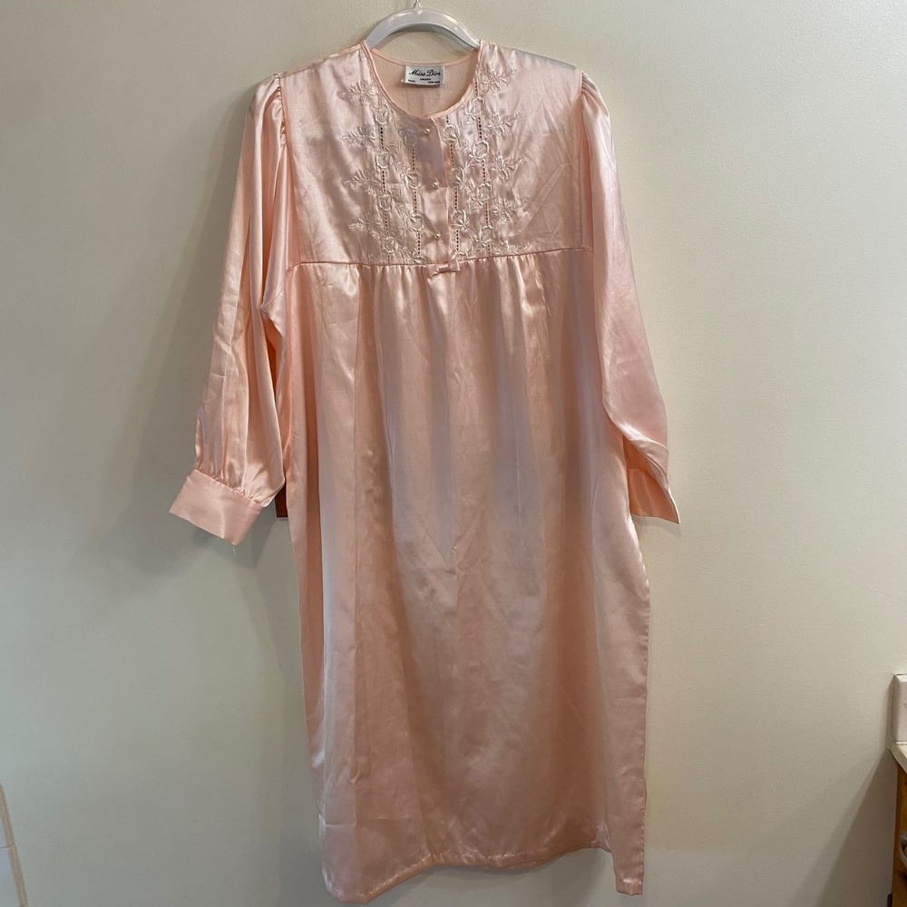 Christian Dior Miss Dior VTG‎ Pink Satin Nightgown Embroidered Lace O/S Coquette